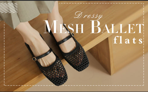 Mesh Ballet Flat Chunky Low Heel Buckle Straps Casual Shoes